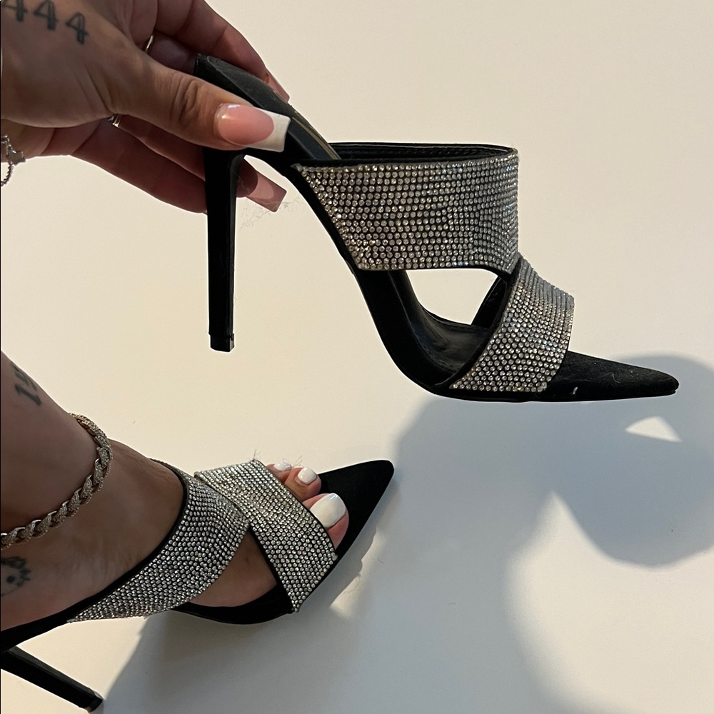 Glaze Black and Silver Studded Heels